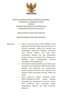 Keputusan Menteri Kesehatan Republik Indonesia Nomor HK.01.07/MENKES/413/2020 Tentang Pedoman Pencegahan dan Pengendalian Coronavirus Disease 2019 (Covid-19)